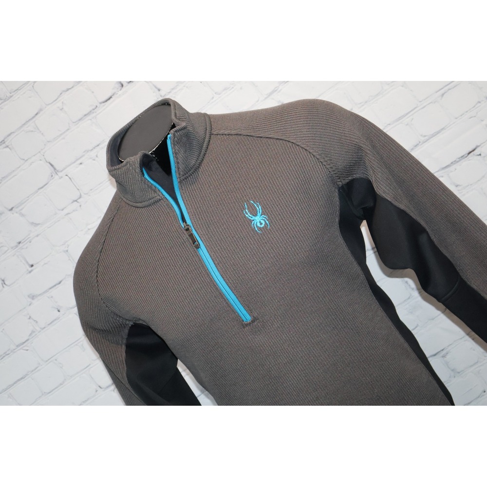 Spyder Pullover Mens Large Gray Blue 1/4 Zip Waffle Knit Thermal Activewear Ski